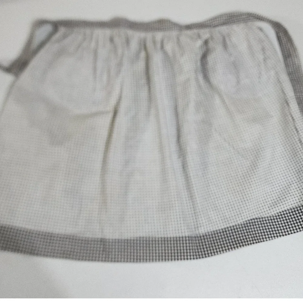 Vintage Handmade Gingham Half Apron Black White Red Tulip Pockets Cottagecore
